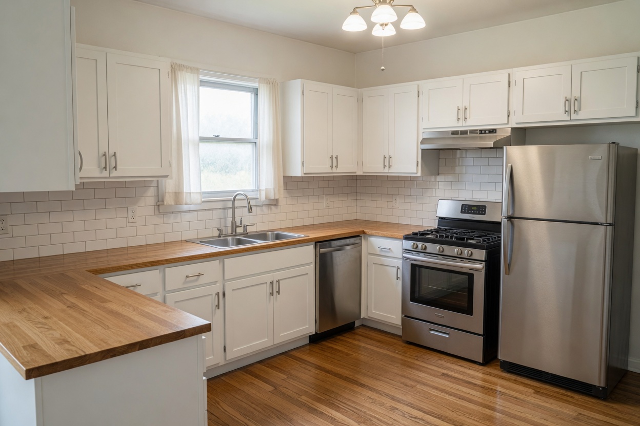 Renovated kitchen after work is complete