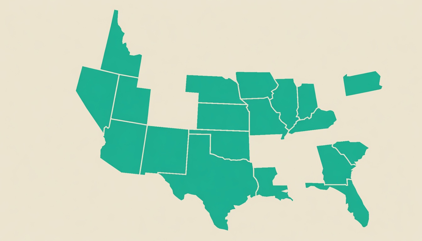 Map of the United States with RCG coverage states filled in
